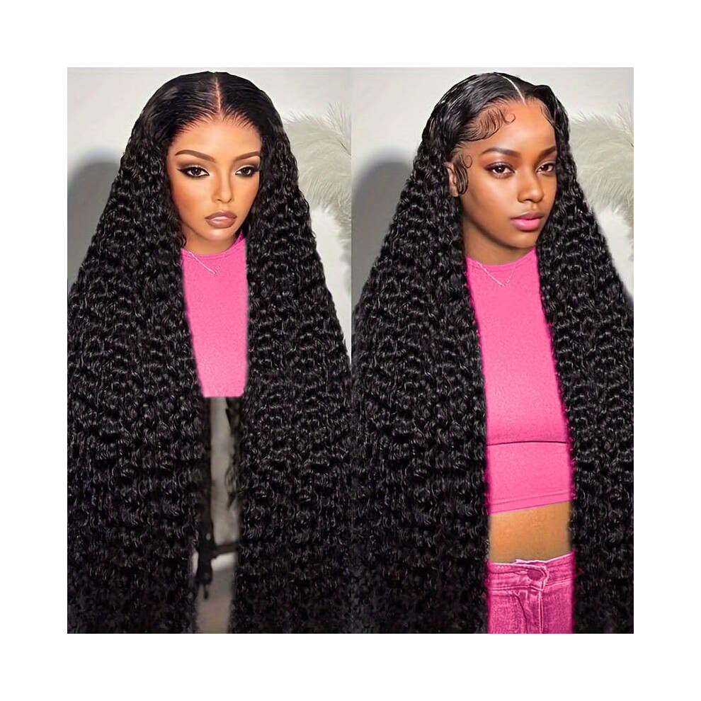 Unisex 28 Inch Deep Wave Human Hair Wig 5X5 Hd Lace Closure Glueless Pre Plucked Bleached Knots