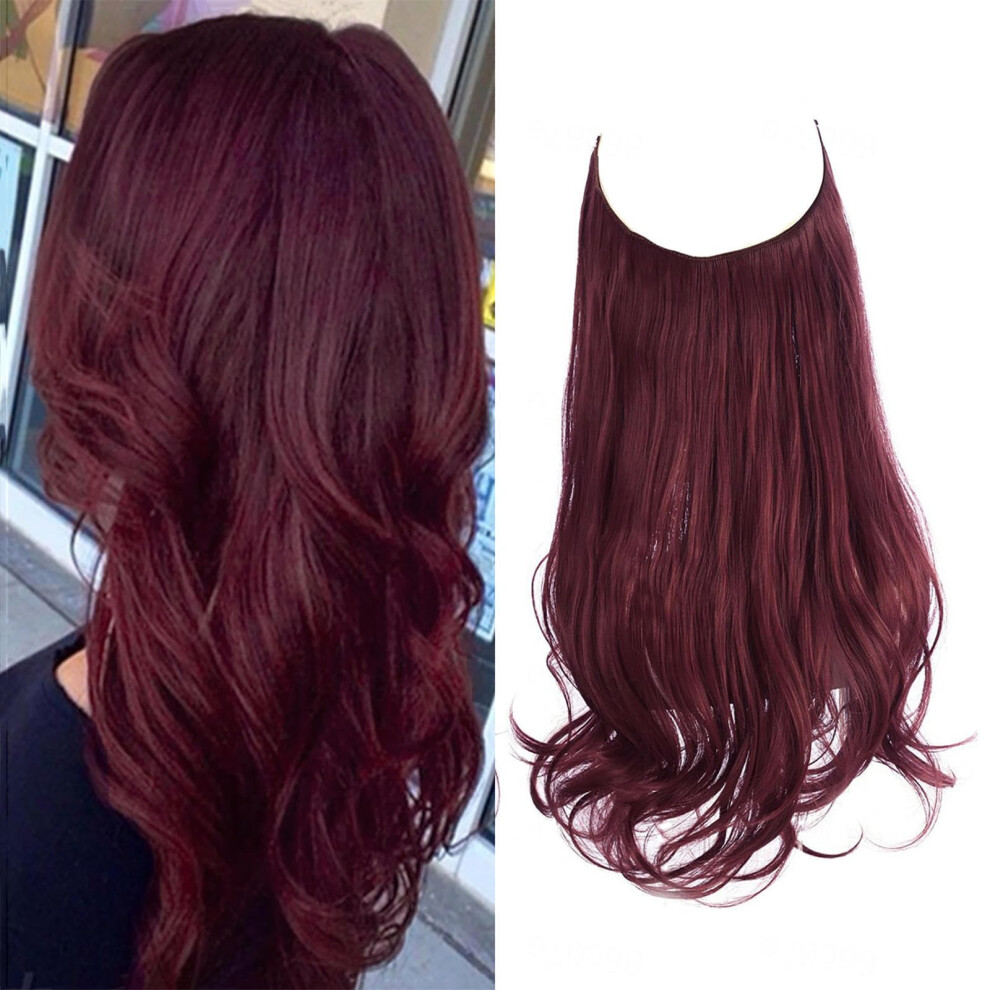 Unisex Black Invisible Wire Hair Extensions Long Curly Wavy Synthetic Wig Heat Resistant 22Inch Wine