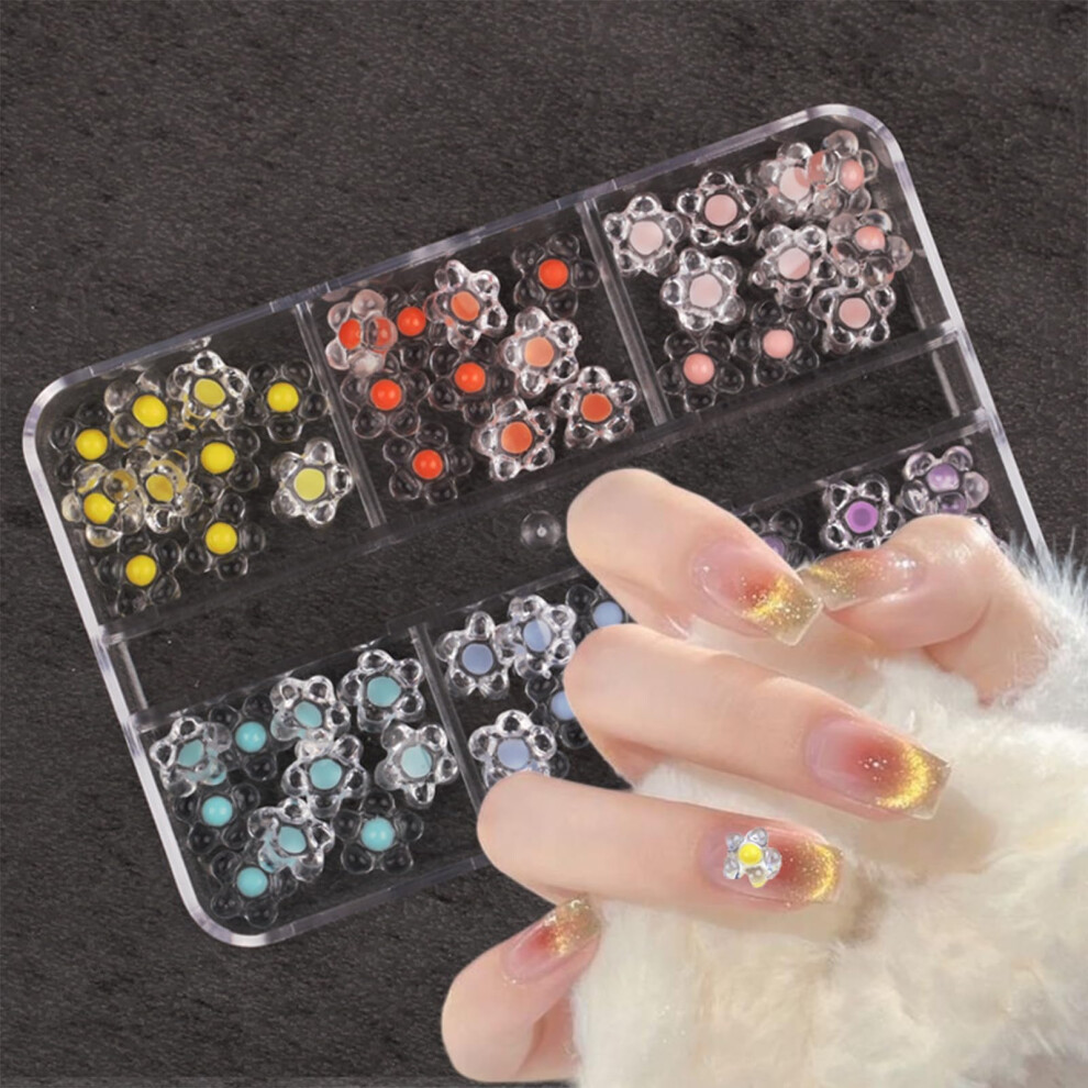 60Pcs 3D Acrylic Flower Nail Charms Mixed Color Resin Floral Decorations for DIY Manicure