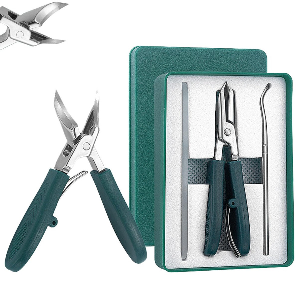 Green Nail Clippers For Thick Toenails With Wide Jaw Opening, Stainless Steel Ergonomic Cutter Set