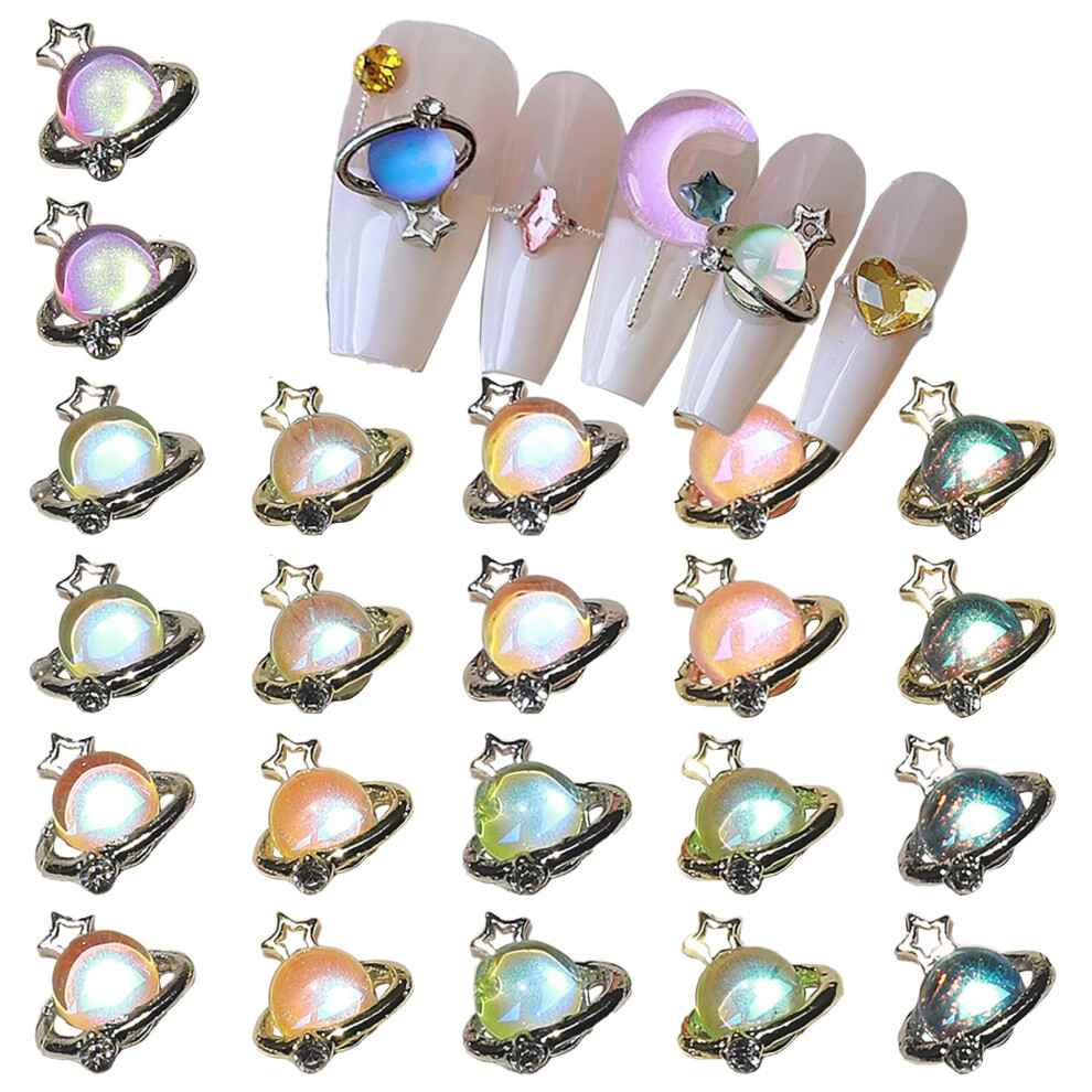 3D Saturn Nail Charms for Acrylic Nails, 22PCS Mixed Colored Planet Rhinestones Y2K Nail Art Gems