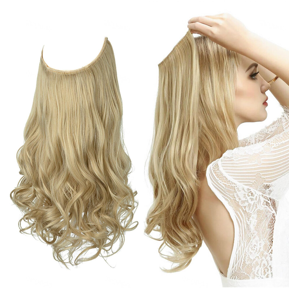 Unisex Black Hair Extensions Long Wavy Synthetic Wig With Adjustable Invisible Wire For Instant Volume Boost 22Inch 22/613