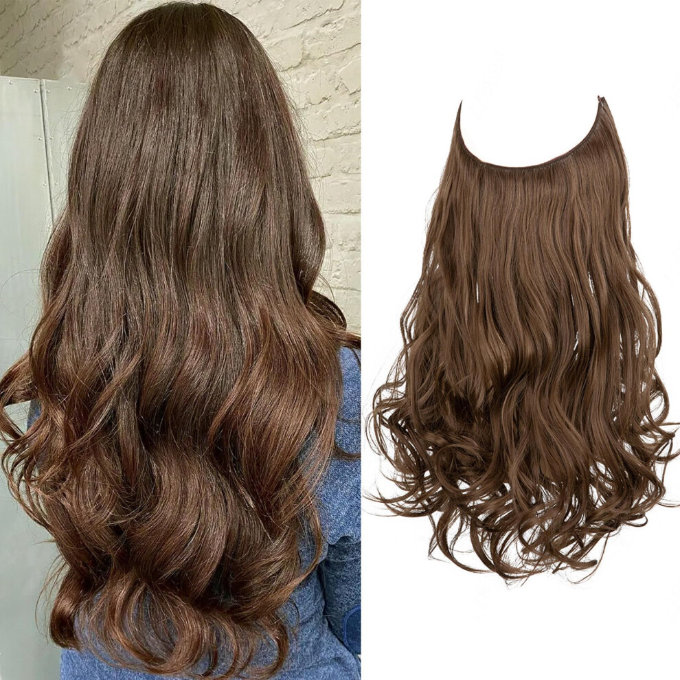 Unisex Invisible Wire Hair Extensions For Women, Adjustable Long Wavy Synthetic Hairpiece, Instant Volume Boost
