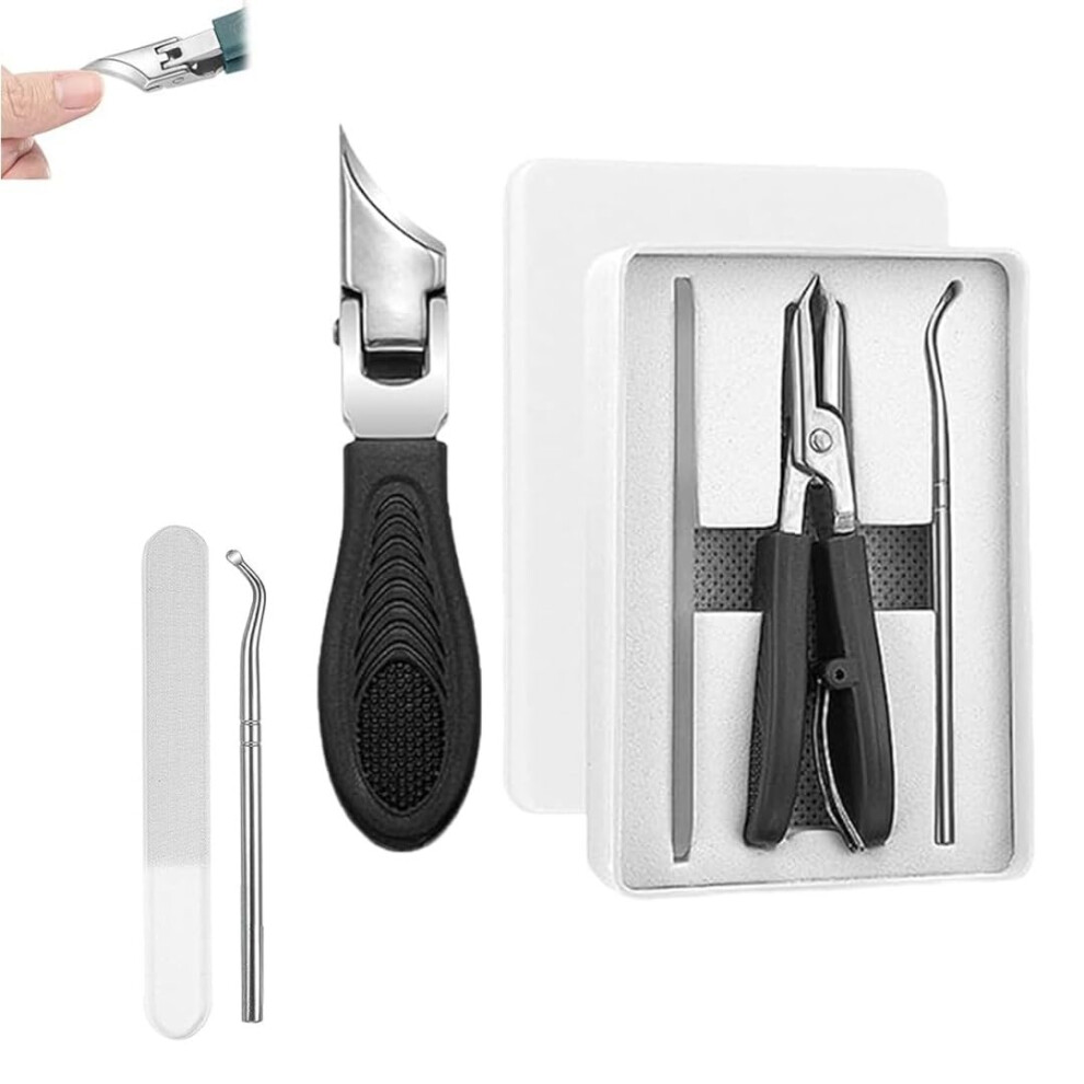 Toenail Clippers for Thick Nails with Precision Beveled Blade, Heavy Duty Black Set for Seniors