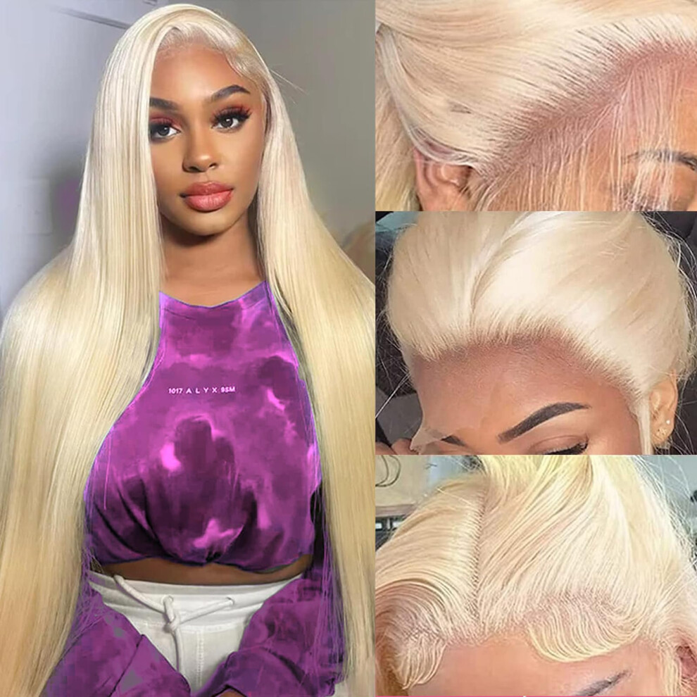 Unisex 613 Blonde Lace Front Wig Human Hair 13X4 Hd Transparent Lace Pre Plucked Glueless 180 Density Straight Wig For Women