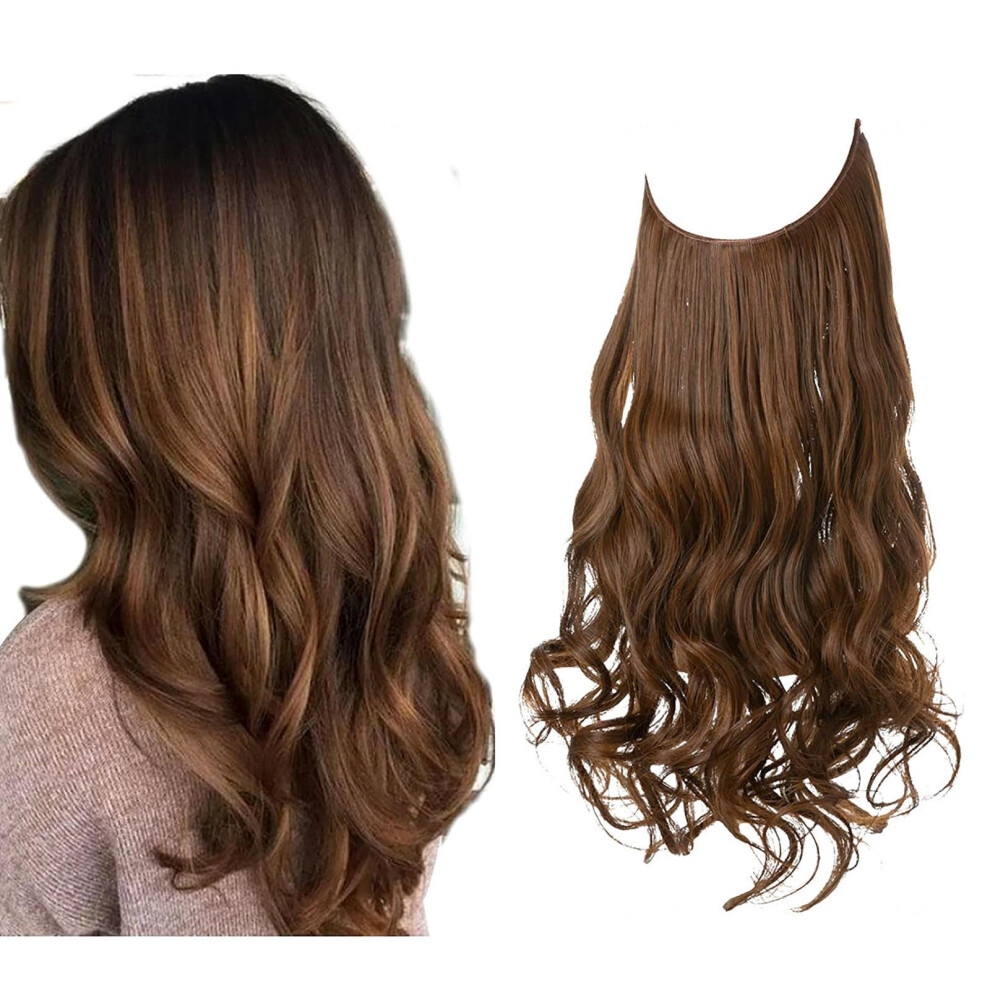 Unisex Black Invisible Wire Hair Extensions Long Wavy Synthetic Hairpiece Heat Resistant Instant Volume Boost 16Inch 4/30