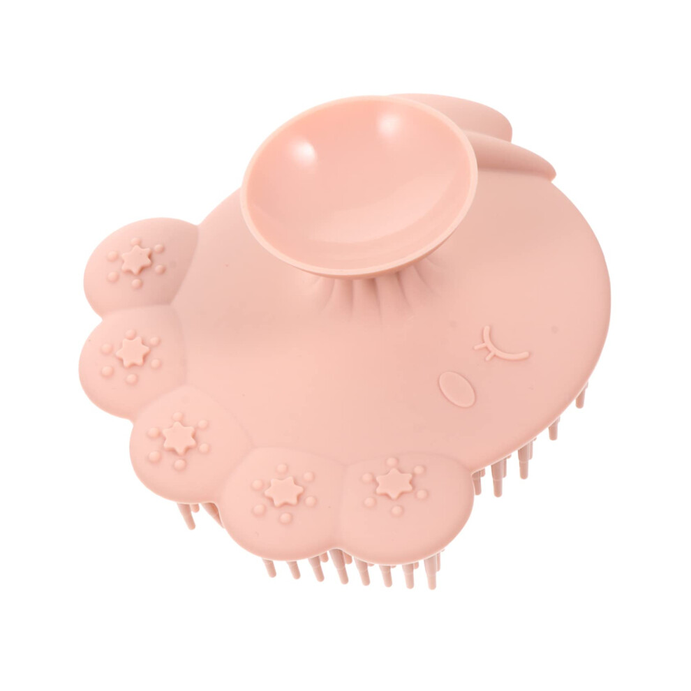Pink Silicone Bath Brush With Soft Bristles For Gentle Scalp Massage And Shower, Ergonomic Handle