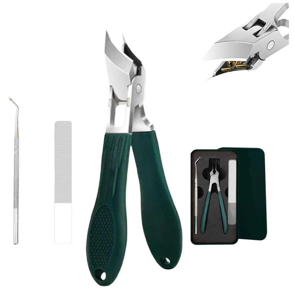Green Nail Clippers Set With Wide Jaw Opening Antisplash Design 25 Beveled Edge For Thick And Ingrown Toenails