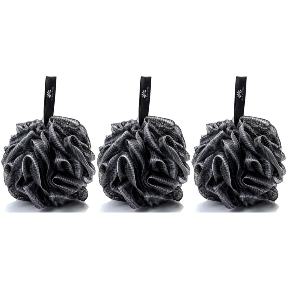 Charcoal Bath Loofah Set 3 Pack, Large 50g Exfoliating Shower Pouf with Bamboo Charcoal Infusion for Deep Cleansing and Rich Lather