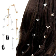 Butterfly Hair Chain and Clips Set Gold Silver Tassel Hair Accessories for Braids Women