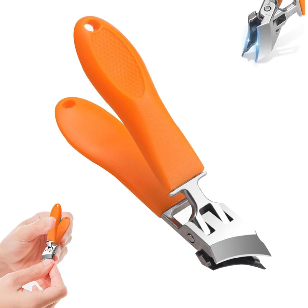 Orange Nail Clippers For Thick Nails And Ingrown Toenails, Wide Jaw Slanted Antisplash Long Handle