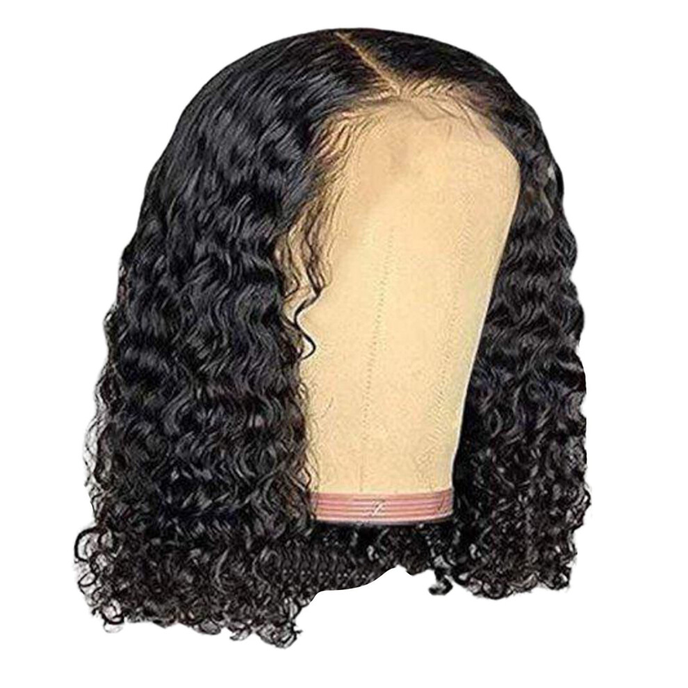 Unisex Black Curly Lace Front Wig Human Hair Bob Glueless 13X4 Pre Plucked Natural Hairline Hd Lace
