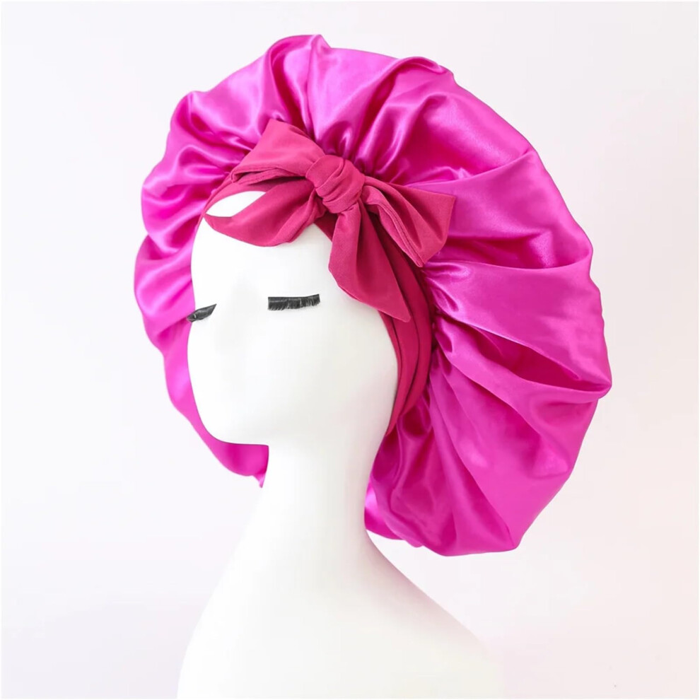 Satin Sleep Cap for Women Overnight Hair Protection Rose Silk Bonnet Hair Frizz Reduction