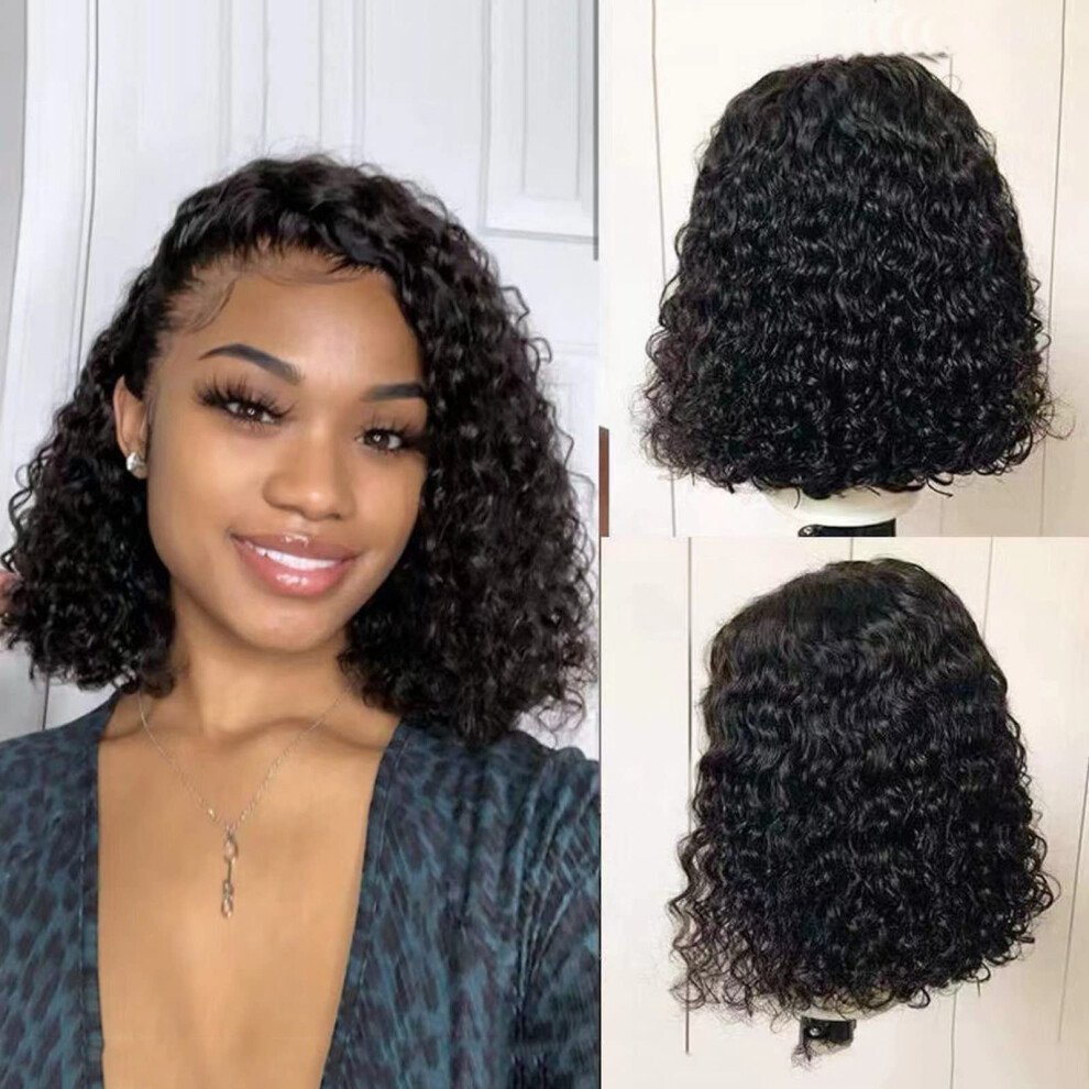Unisex Black Bob Wig Curly Wigs Human Hair Glueless Wigs Human Hair Pre Plucked Pre Cut Hd Lace Front Wigs Synthetic Short Wigs For Women