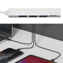 4-in-1 USB-C-Dock, Silber, 3x USB 2.0 + Kartenleser, tragbar