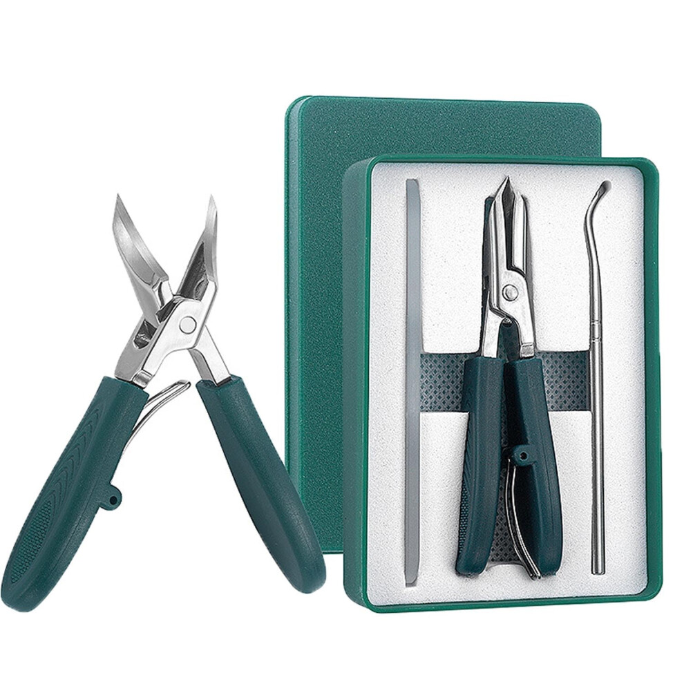 Nail Clippers Set with Wide Jaw Opening AntiSplash Design for Thick Toenails Green