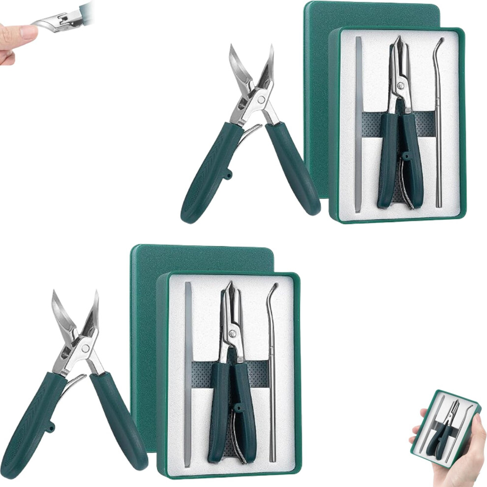 Wide Jaw Toenail Clippers for Thick Nails, Bevel Curved Blade, Stainless Steel, Green 3Pack