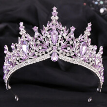 Bridal Crown Crystal Tiara for Women with Regal Leaf Design Luxury Baroque Rhinestone Wedding Silver Purple
