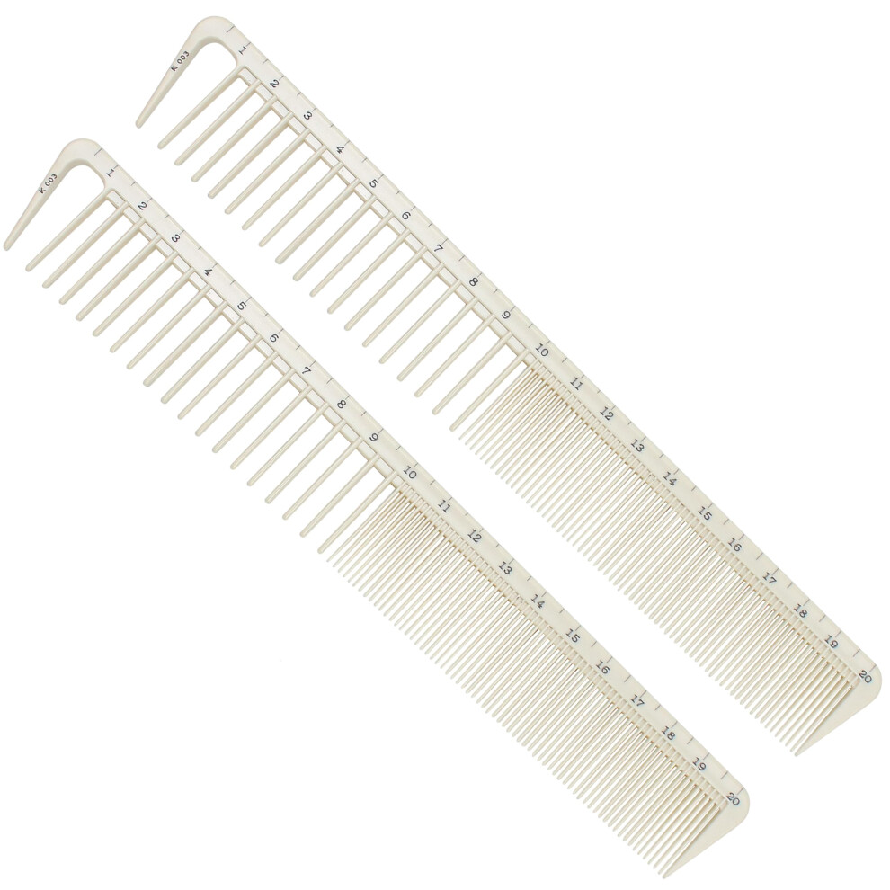 Unisex Cream 2Pcs Professional Barber Hair Cutting Combs With Ruler, Antistatic Heatresistant Dualsided Design For Salon And Stylist (Beige)