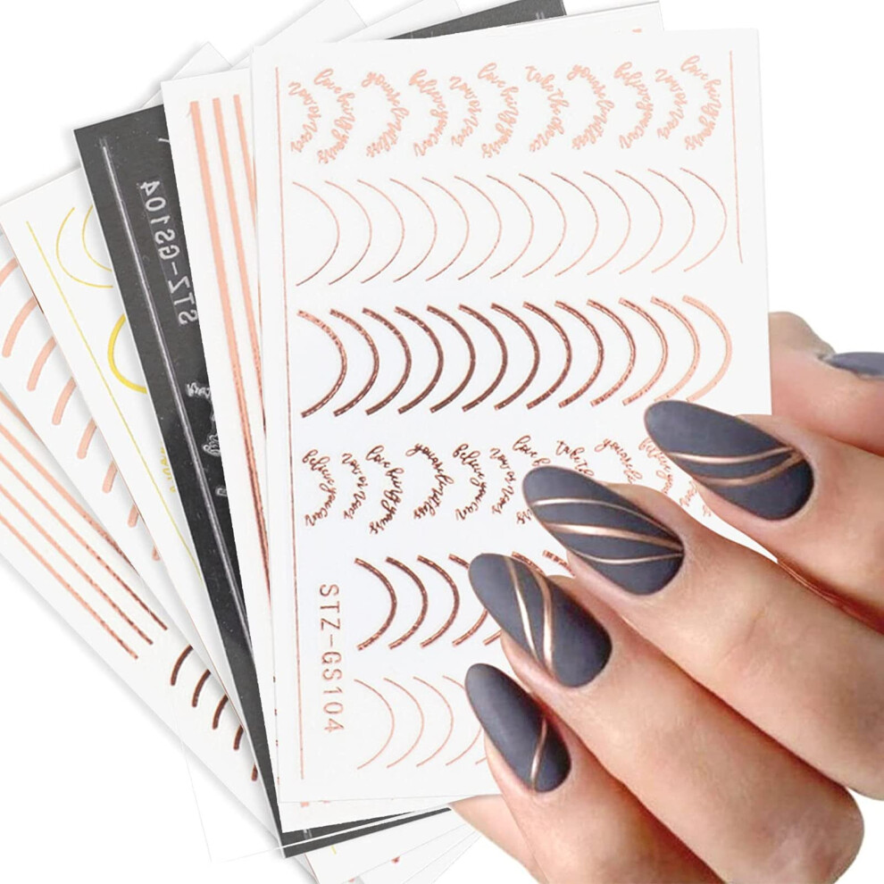 Nail Art Stickers 3D Self Adhesive Gold and Silver Line Decals for DIY French Manicure