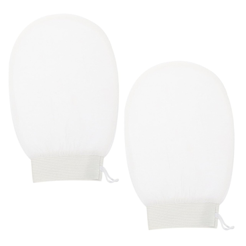 White Exfoliating Shower Gloves 2Pcs For Dead Skin Removal, Reusable Body Scrubber Mitts For Smooth Skin