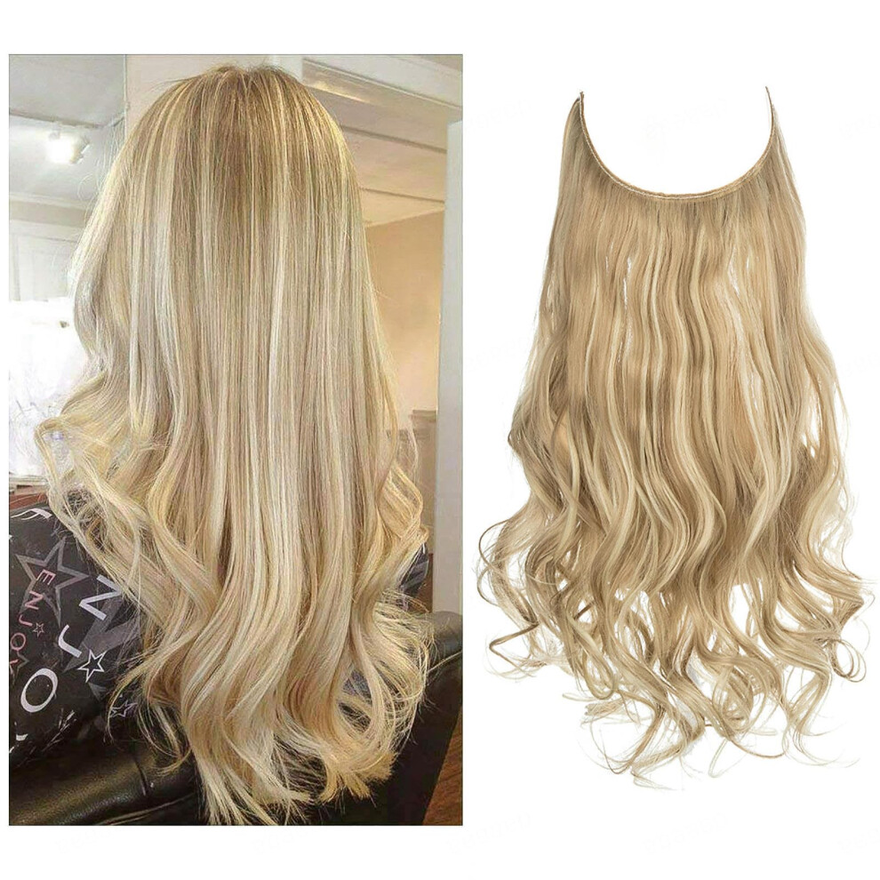 Unisex Black Invisible Wire Hair Extensions For Women, Long Wavy Synthetic Hairpiece 16H613, Natural Seamless Look
