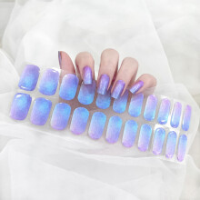 Fully Cured Gel Nail Strips Holographic Blue Purple Gradient Nail Polish Wraps No Lamp Needed