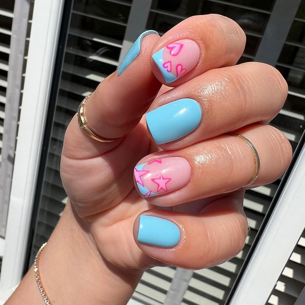 Blue French Tip Press On Nails Set 24Pcs Square Acrylic Fake Nails For Women Glossy Full Coverage