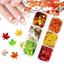 6 Colors Maple Leaf Nail Art Sequins Autumn Holographic Nail Glitter with 3D Sparkle for DIY Decorations