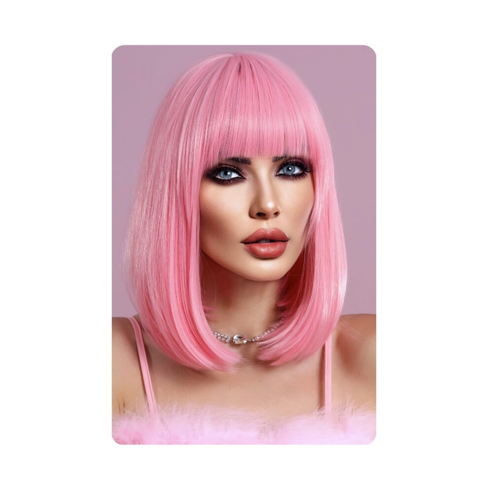 Pink Short Bob Lace Front Wig Natural Hairline Heat Resistant Synthetic for Cosplay Halloween