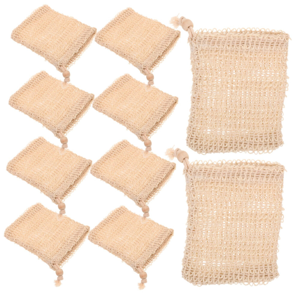 Soap Saver Bag Natural Sisal Exfoliating Pouch with Drawstring for Shower, 10 Pack