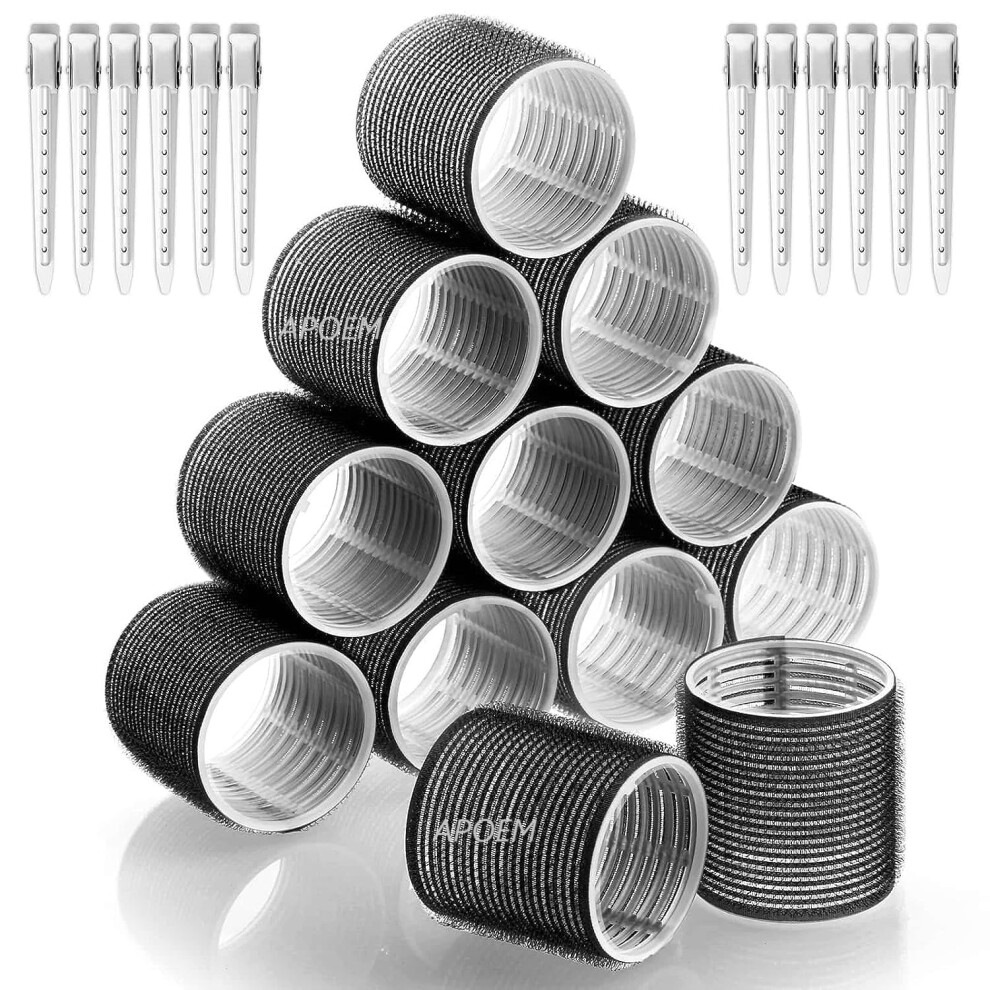 Jumbo Hair Curlers Rollers Set with Self Grip and Clips for Heat Salon Style Volume
