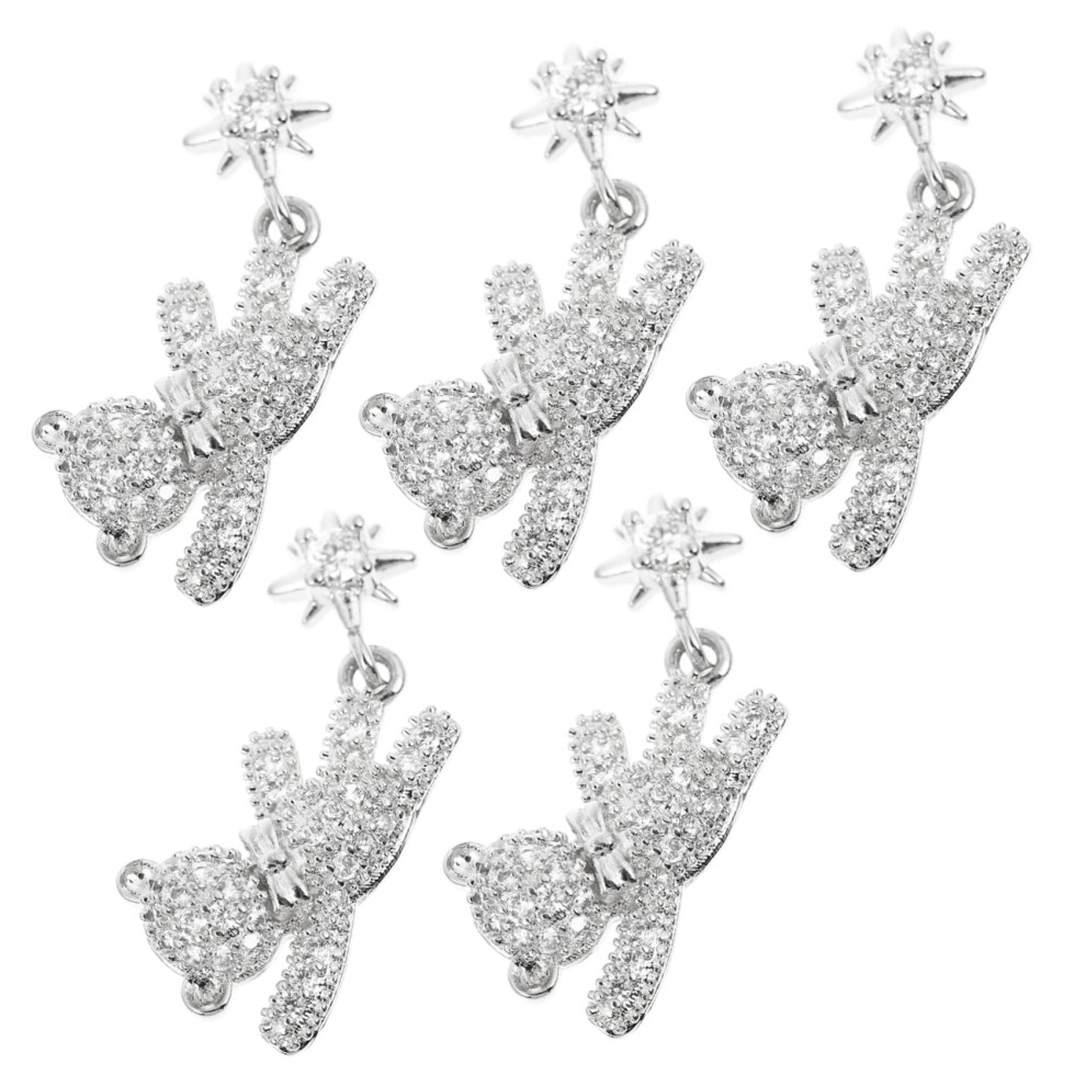 Silver Nail Art Charms With Adorable Bear Bowknot And Sparkling Zircon Accents, 3D Alloy Rhinestone Studs