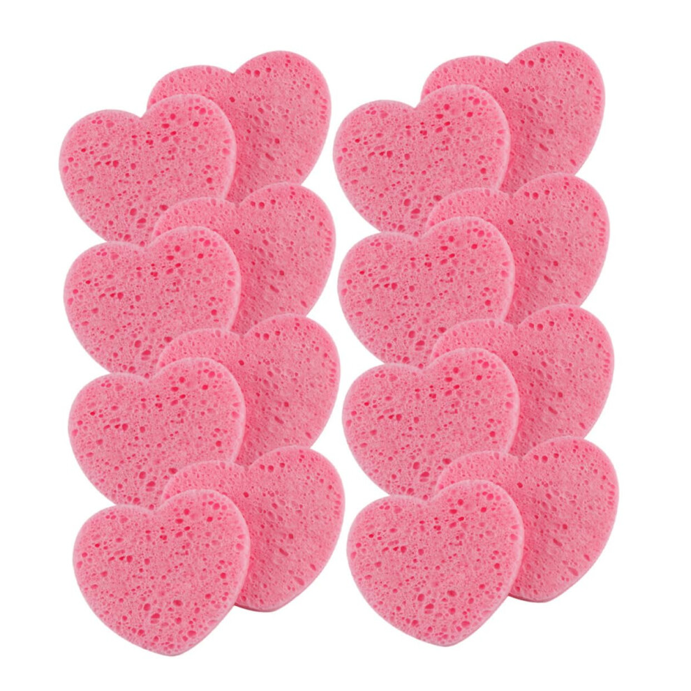 Pink 20Pcs Heart Shaped Face Cleansing Sponges Soft Pulp Facial Exfoliating Sponge For Travel And Home