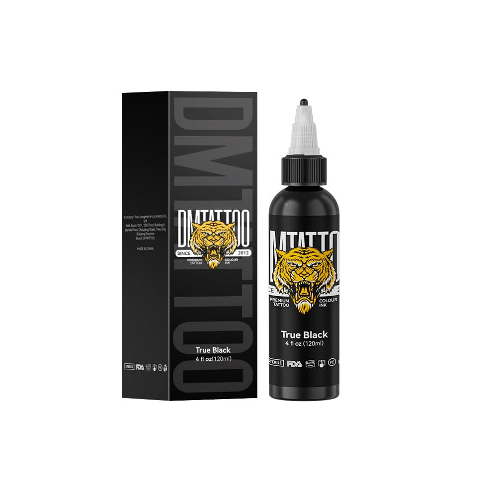 Black Tattoo Ink 4Oz True For Professional Artists, Deep Pigment And Longlasting Color