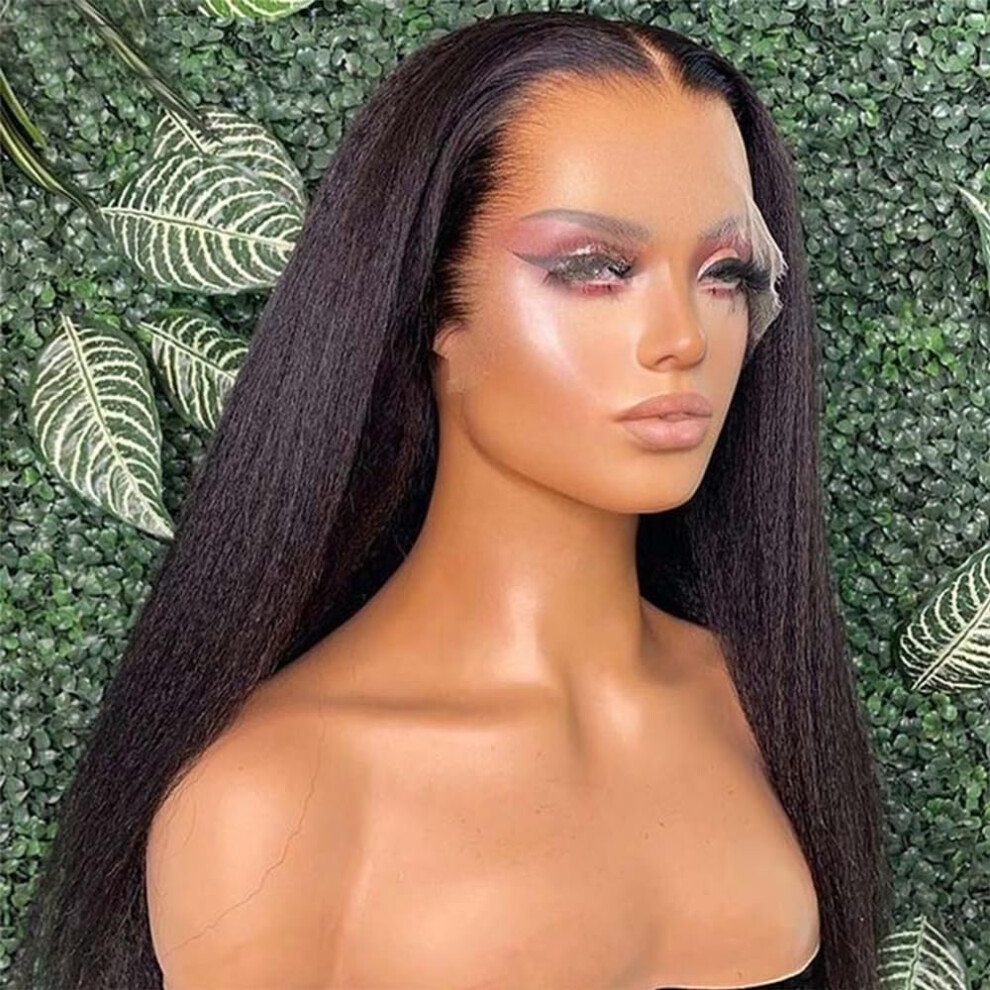 Unisex Kinky Straight 13X6 Hd Lace Front Wig Brazilian Virgin Hair Pre Plucked Glueless 180% Density