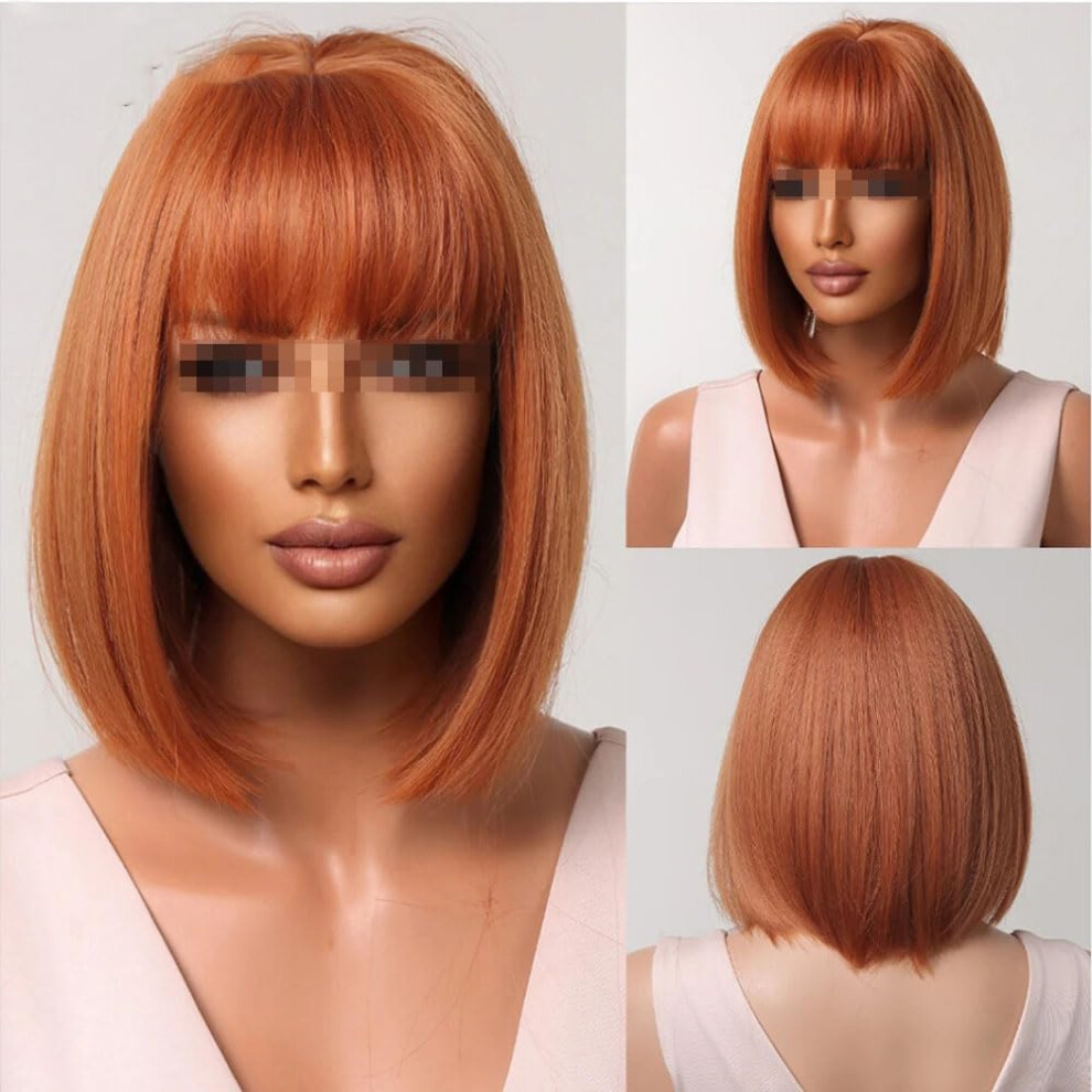 Blonde Bob Wig with Bangs Heat Resistant Synthetic Hair for Women Natural Hairline Look