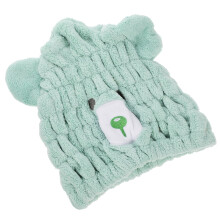 Kids Hair Towel Wrap Quick Dry Soft Coral Fleece Cute Bear Design Light Green Hair Drying Cap