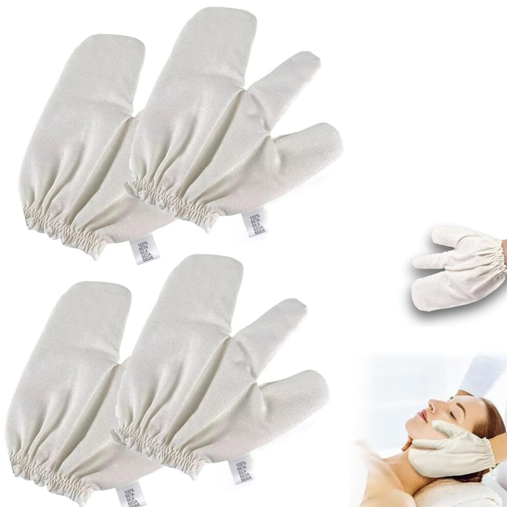 Dry Brushing Gloves 4pcs Ayurvedic Raw Silk Exfoliation for Lymphatic Drainage and Gentle Massage