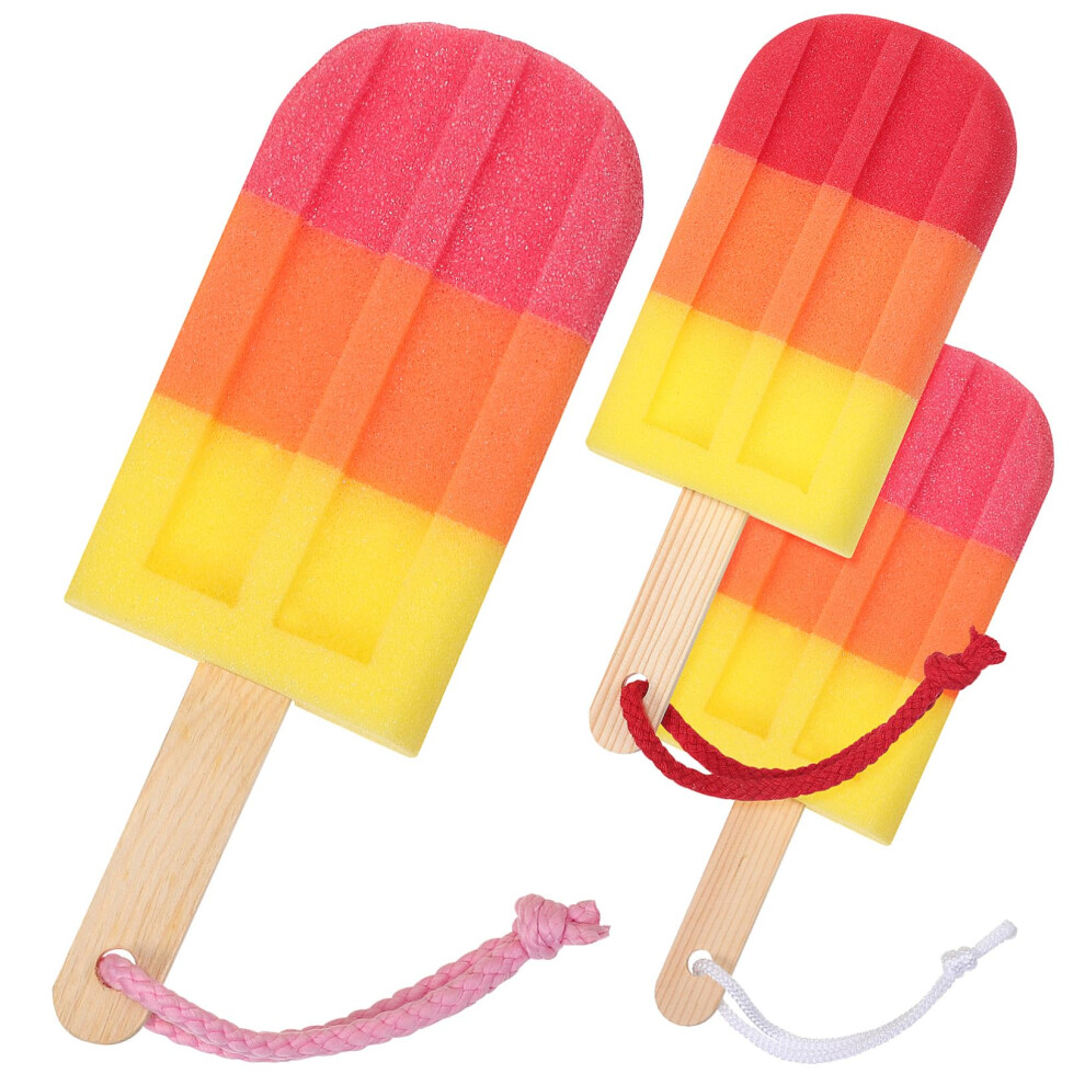 Cream Bath Sponge Brush Set With Long Handle, Gentle Exfoliating Back Scrubber, Colorful Ice Design