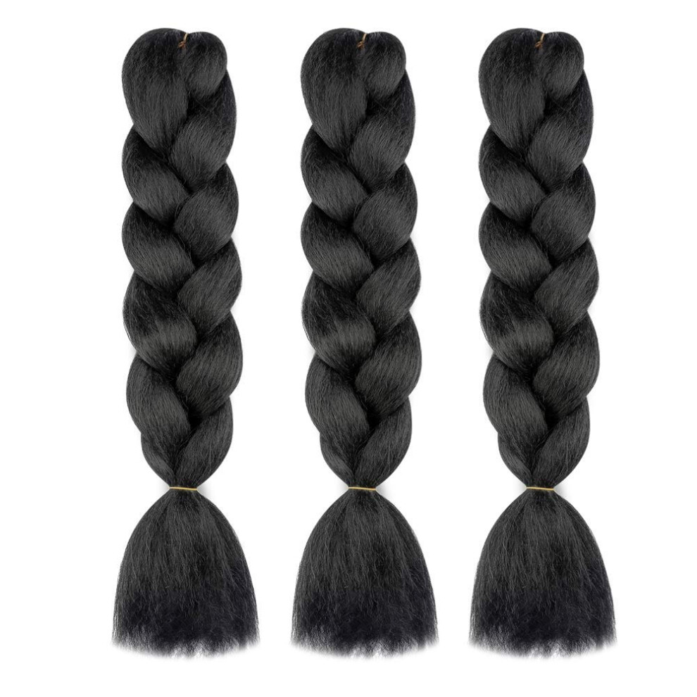 24 Inch Heat Resistant Jumbo Braiding Hair Extensions Natural Black Synthetic Crochet Box Braids 3pcs Lot