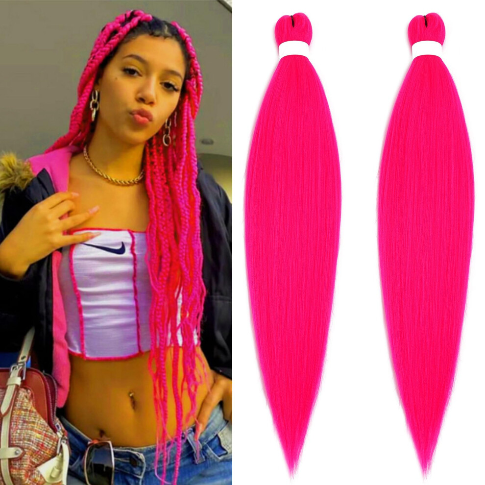 Hot Pink Pre Stretched Braiding Hair 30 Inch Synthetic Extensions for Box and Knotless Braids