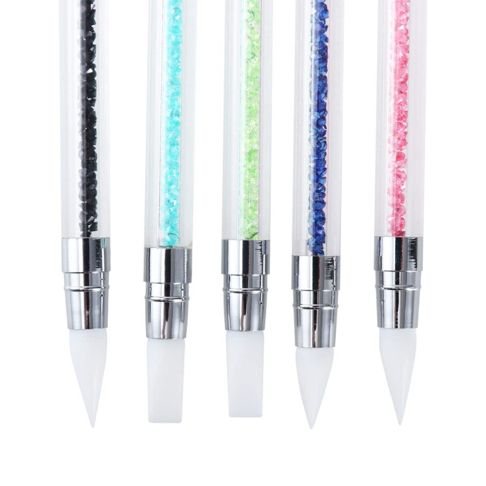 Nail Art Silicone Carving Pen Set with Precision DualHead Gel Sculpting Tools and Rhinestone Handle