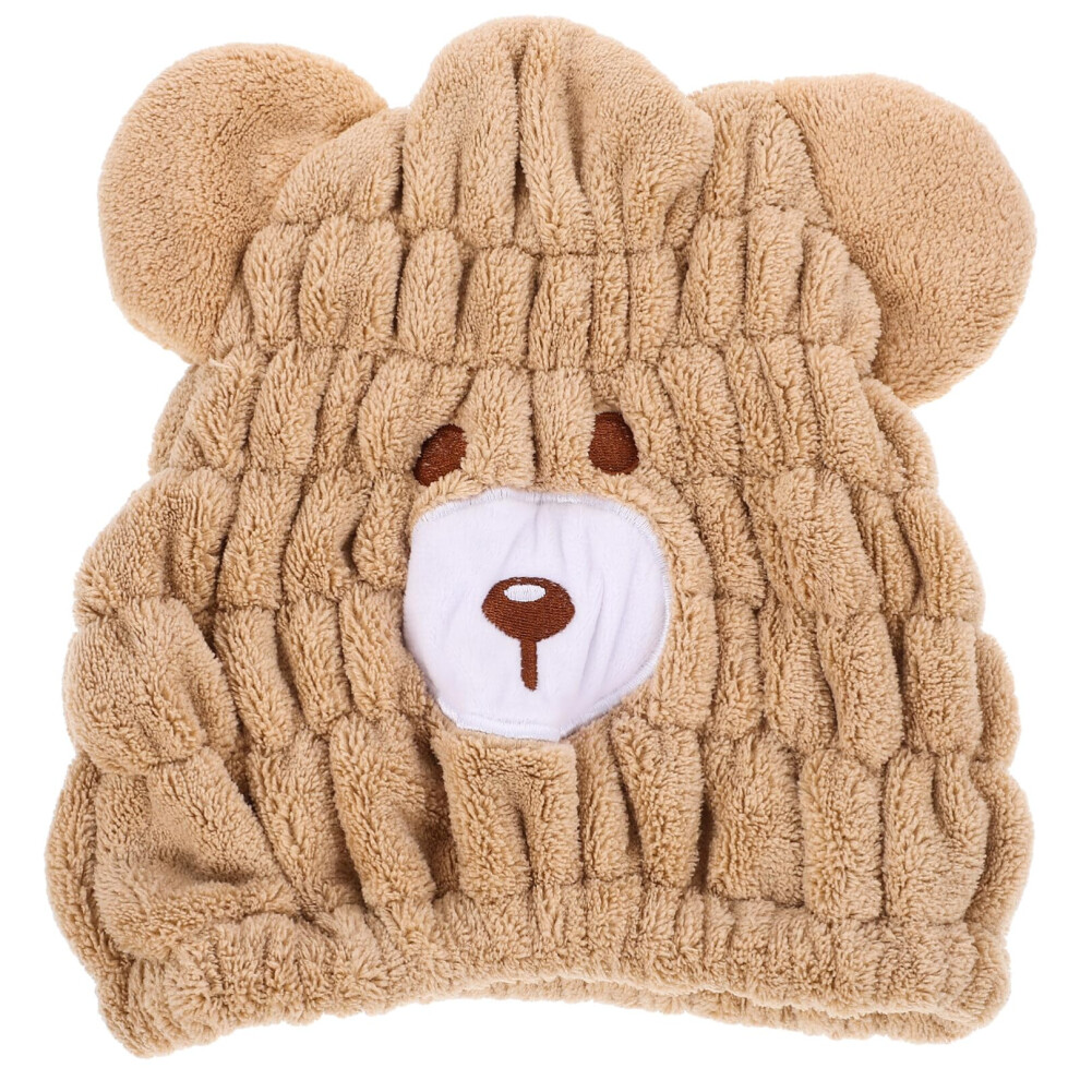 Kids Hair Drying Towel Wrap Soft Coral Fleece Quick Absorbent Cute Bear Design Gentle Hair Protection Orange