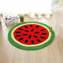 Watermelon Shaggy Rug 80 x 80 Cm Round Floor Mat For Kids Play Area Fluffy Soft Bedroom Rug