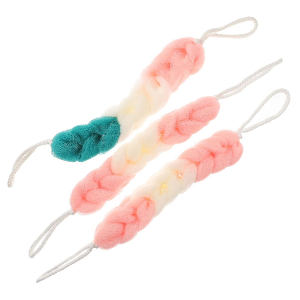 Long Handle Bath Loofah and Mesh Shower Pouf Set for Back Scrubbing and Gentle Exfoliation