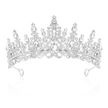 Silver Bridal Crown with Rhinestones, Handcrafted Crystal Wedding Tiara for Bride, Classic Sparkling Design