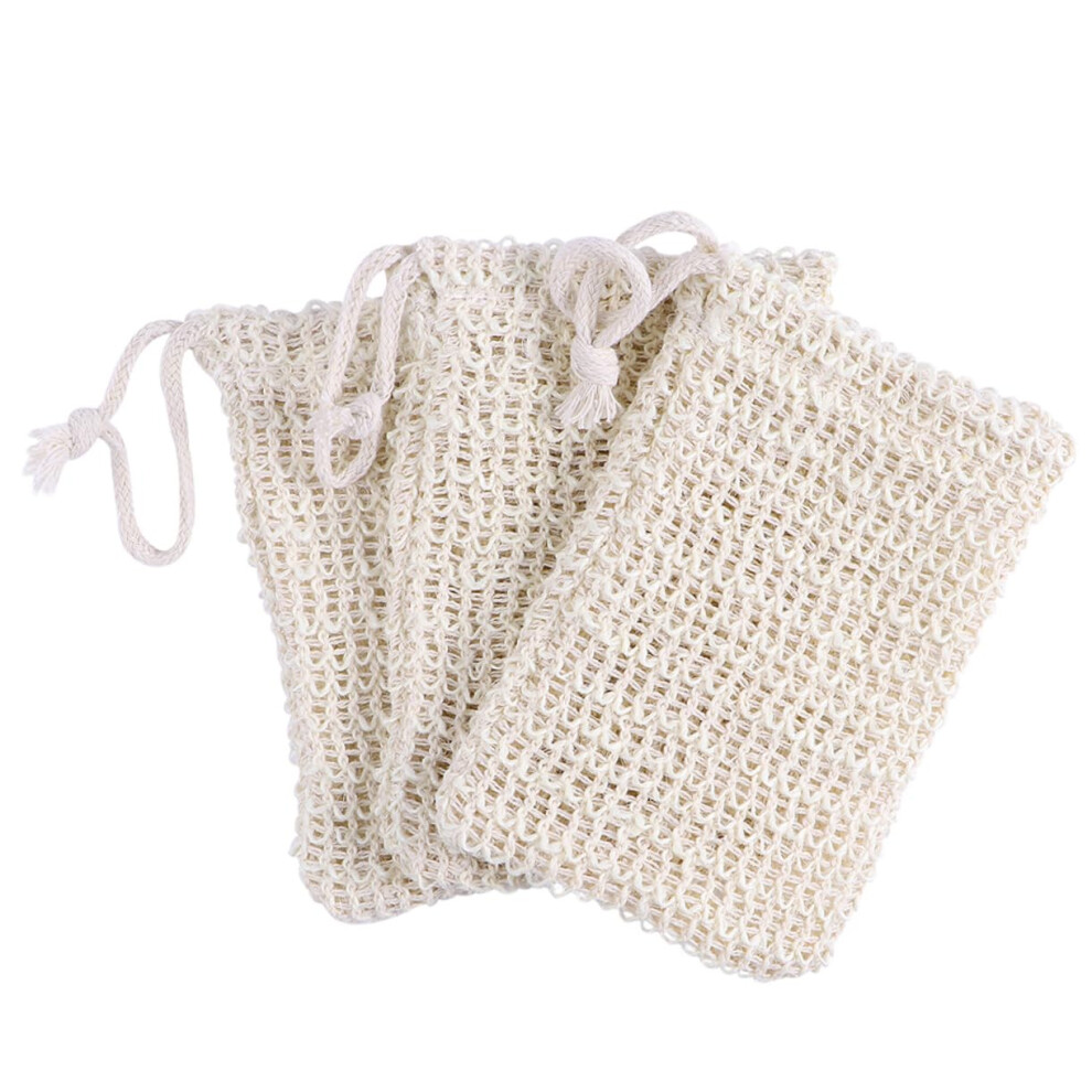 Soap Saver Bag Set with Sisal Exfoliating Pouch and Mesh Foaming Net for Bar Soap