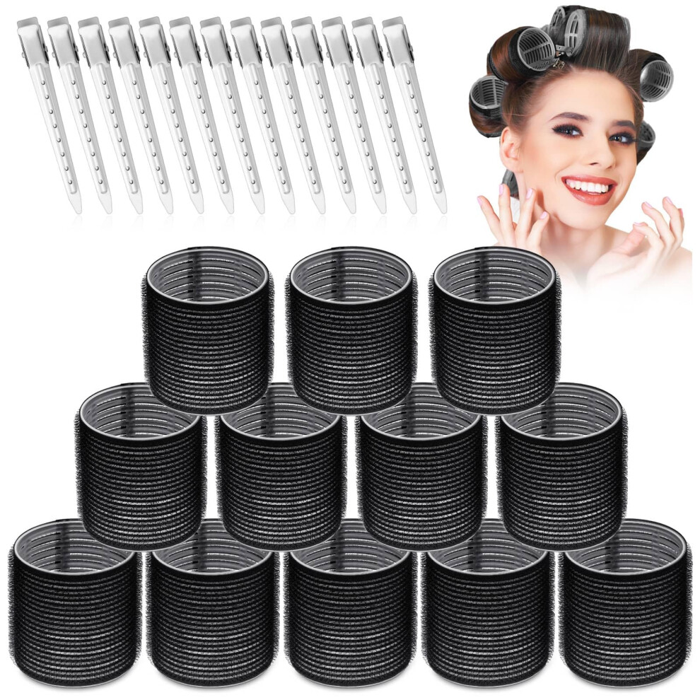 Black Jumbo Hair Rollers Set With Clips For Long Thick Hair Volume Boost Heat Styling