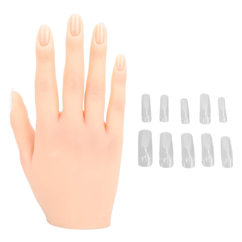Flexible Silicone Nail Practice Hand Right with Realistic Fingers and Secure Nail Tip Hold for Manicure